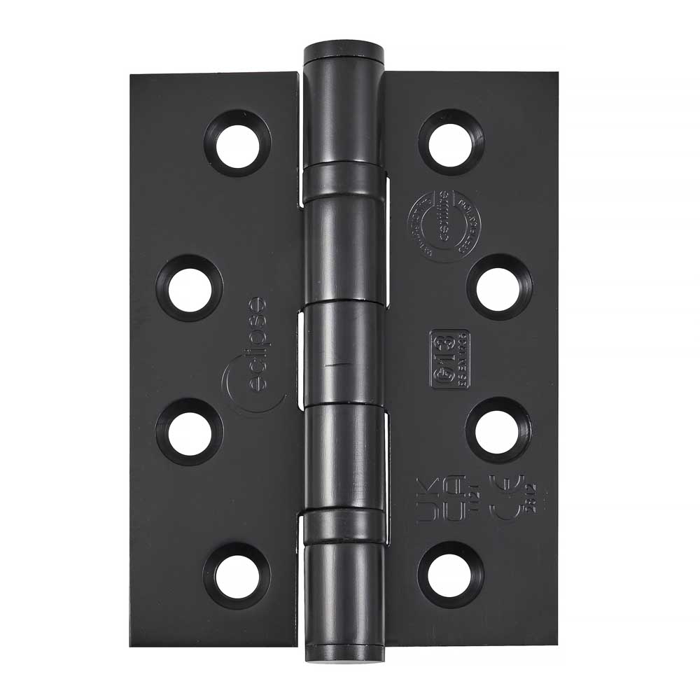 Eclipse 4 inch (102mm) Ball Bearing Hinge Grade 13 Square Ends - Matt Black (Pack of 3)